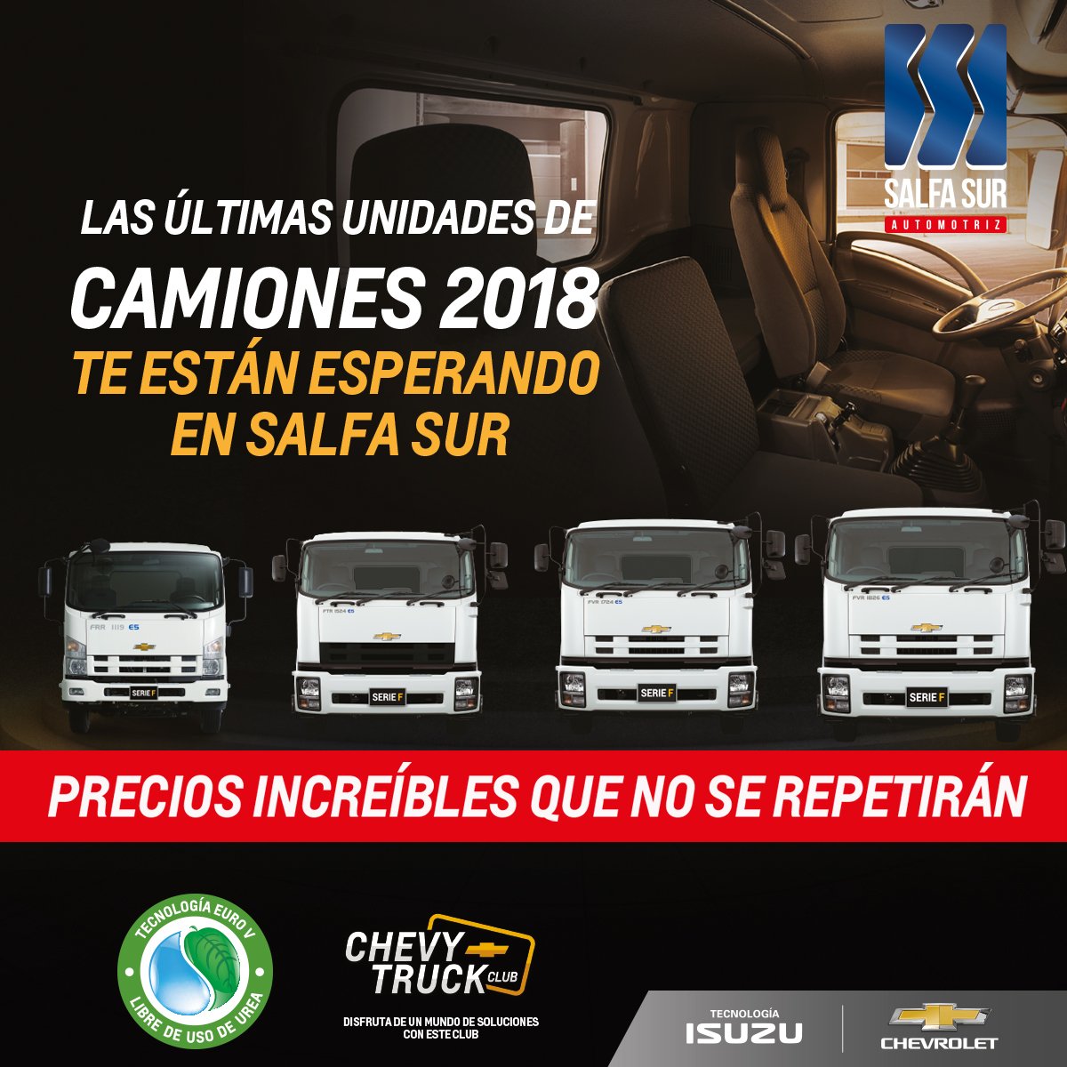 Salfa_Sur's tweet photo. Ven a salfa Sur y conoce los últimos modelos de camiones con precios que no se repetirán. Con bonos increíbles y las mejores opciones financiamiento. Ven por el tuyo hoy. Más información en cualquiera de nuestras sucursales con nuestros ejecutivos de venta. #SalfaSur #Chevrolet https://t.co/gnJ1uNIGli
