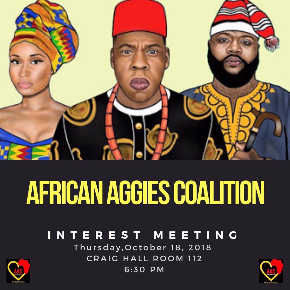 aacncat's tweet photo. African Aggies are BACK! Come out and learn more about the organization as well as upcoming events at our first meeting of the semester on October 18, 2018 in Craig Hall RM 112. You do not have to be African to join! We welcome ALL! Refreshments will be served. #ncat https://t.co/UAvLus4WqN