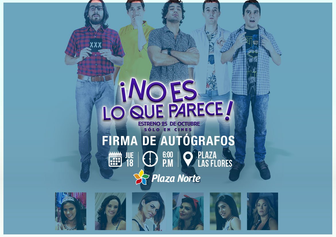 PlazaNortePeru's tweet photo. Te esperamos en la firma de autógrafos de #NoEsLoQueParece. Este 18 de octubre desde las 6pm en nuestra Plaza Las Flores.
@JibajaAngie @GermanLoero
@josedammert #MilagrosLópezArias
@Connie_Chaparro 
@carlabarzotti1
@SolangeBarslund
#CatalinaEspinoza
Malory Vargas
Jhahayra Aliaga https://t.co/CApMw05Nl4
