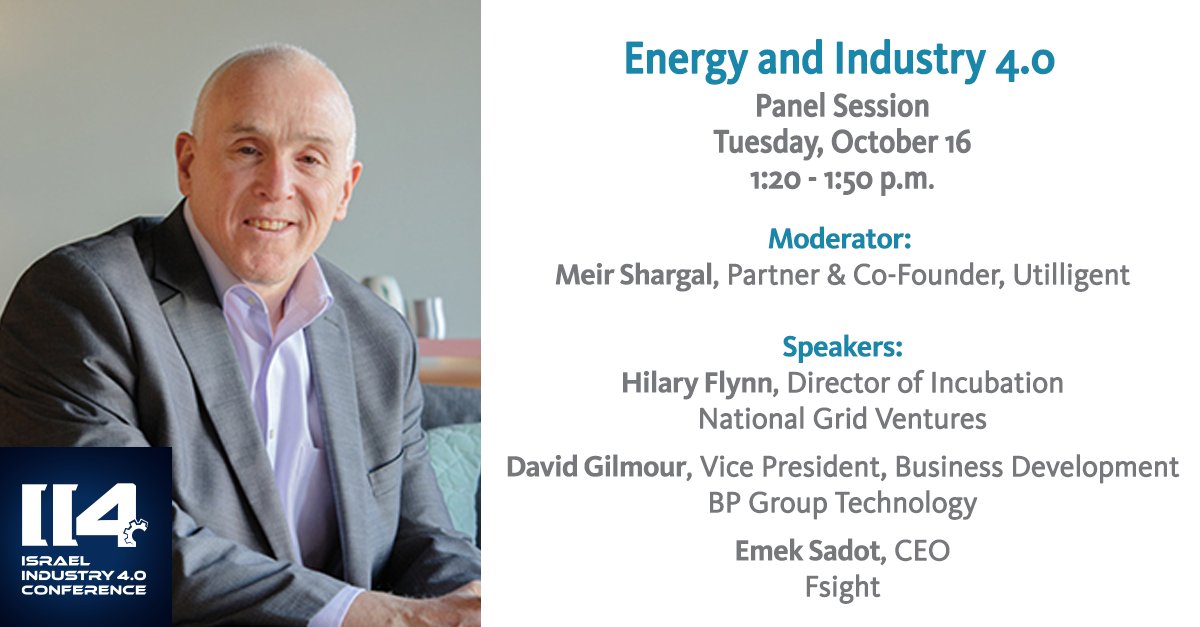 Utilligent's tweet photo. Utilligent’s Meir Shargal, @nationalgridus Hilary Flynn, @BP_plc David Gilmour and @fsight_io Emek Sadot discuss Industry 4.0 solutions and what future opportunities await startups in this field at @StartUpNationHQ Israel Industry 4.0 Conference. #II42018 https://t.co/aJ7dpM50kT https://t.co/3MqsJKgMlb