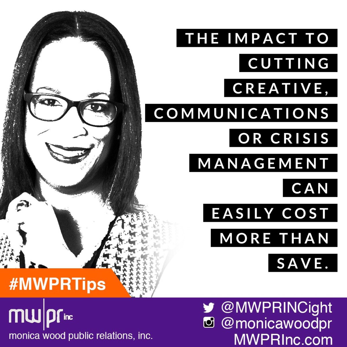 MonicaWoodPR's tweet image. The impact to cutting creative, communications or crisis management can easily cost more than save. #churchcomm #corporatecomm #communityorganization #creative #strategicplanning #crisismanagement #socialmedia #mwprtips