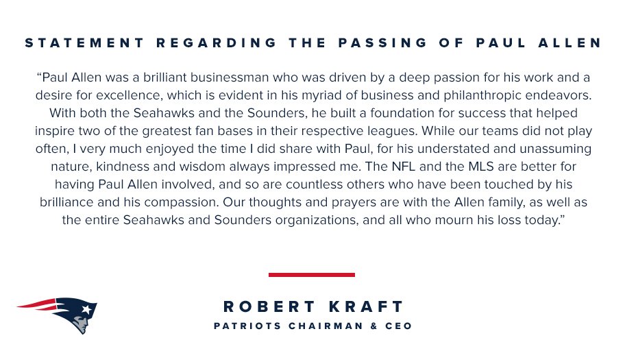 Statement regarding the passing of Paul Allen: https://t.co/p0riX63IlM