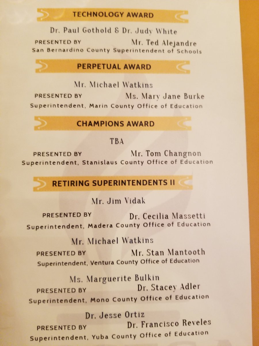 Michael Watkins was recognized tonight by the 58 County Superintendents of California for his outstanding and visionary leadership