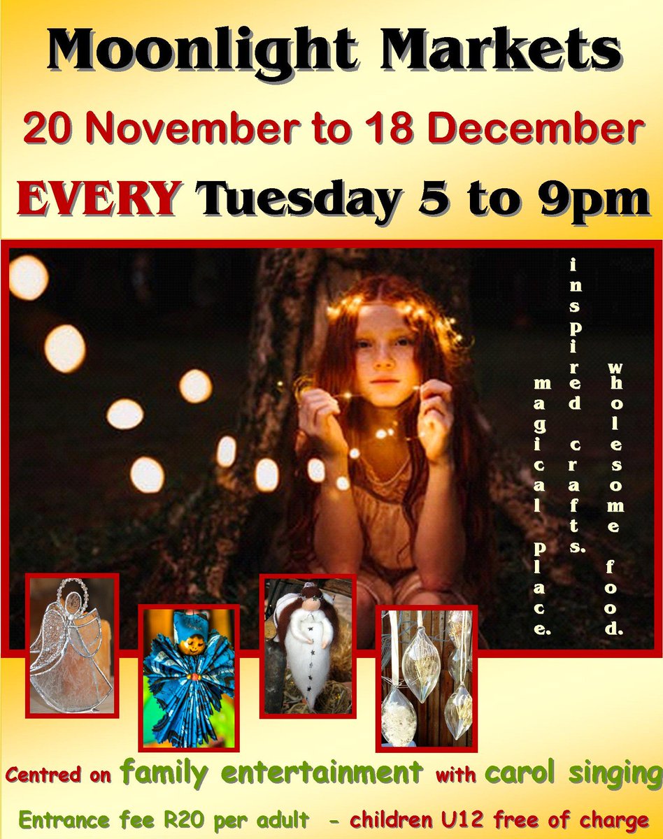 BryOrgMarket's tweet photo. HEADS UP : Our very popular #MoonlightMarkets kick off on Nov 20th and run every Tues from 5pm to 9pm until 18th Dec. Its child-centred so loads of kids activities , jugglers , carol singers., 120 + stalls -a real festival. @JohannesburgIYP @jozicalendar @joburgjournal @jhblive https://t.co/M6YLr1J6dF