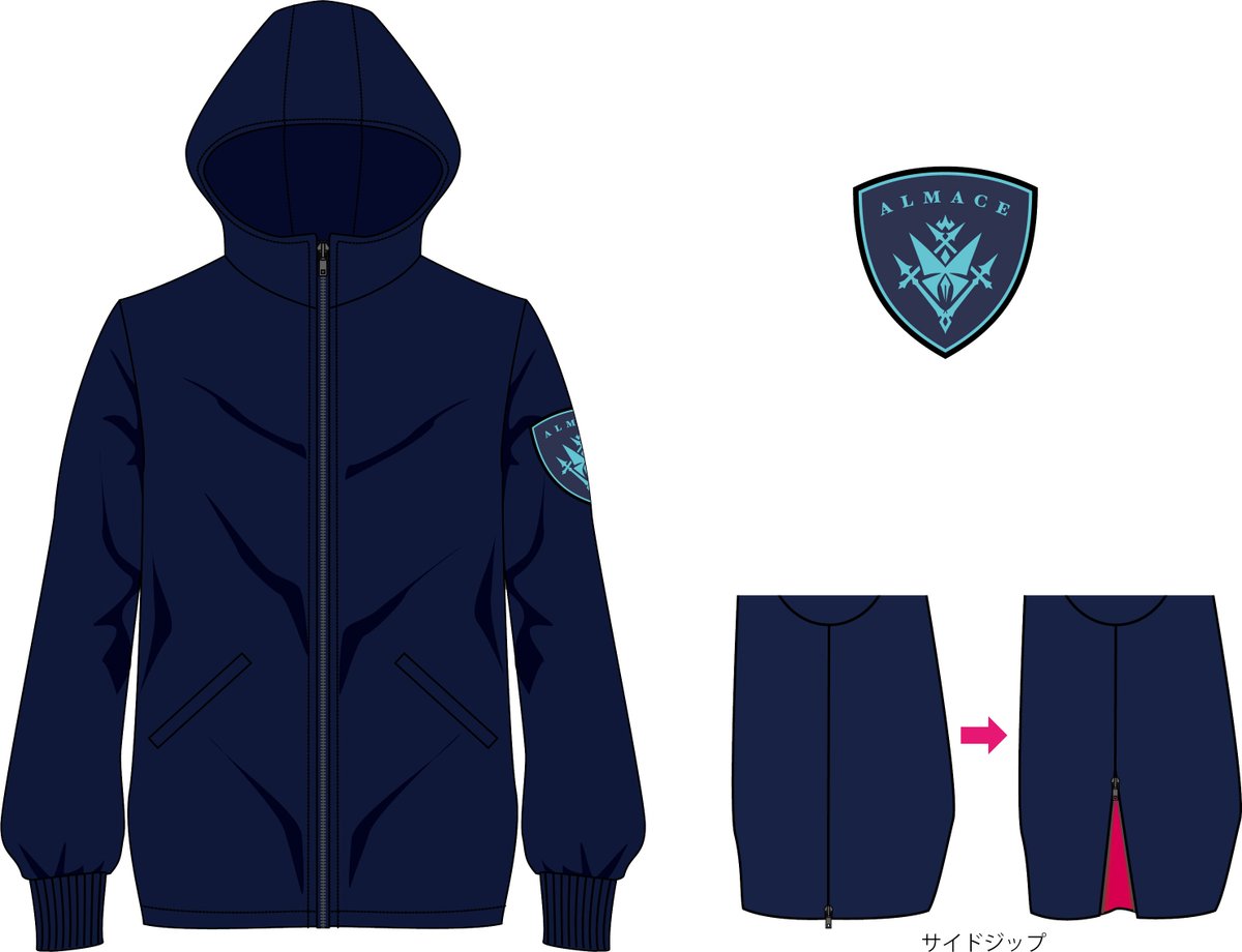 公式 ファントム オブ キル でんぱ組 Incコラボ開催中 4周年ファンmtg 物販情報 ロストラグナロクブルゾン Featuring Almace 左上腕部にはアルマスの紋章ワッペン サイドジップ付きでゆったり着ることも可能なブルゾン 色 紺 サイズ フリー