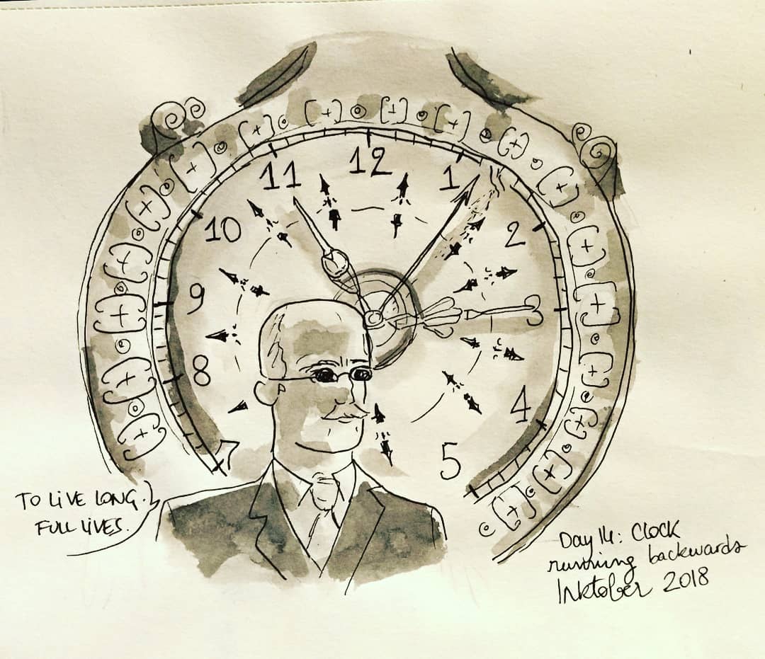 lascau3_0's tweet photo. Day 14 : clock running  backwards to bring back  our sons _
Benjamin Button
#inktober #inktober2018 #drawingchallenge #artistic  #drawing #dailysketch #dailyillustration #sketch #sketchbook #porfolio #inkillustration #illustration #art #dessin #croquis #thefrenchinktober #clock https://t.co/s1j7ZWc5t5