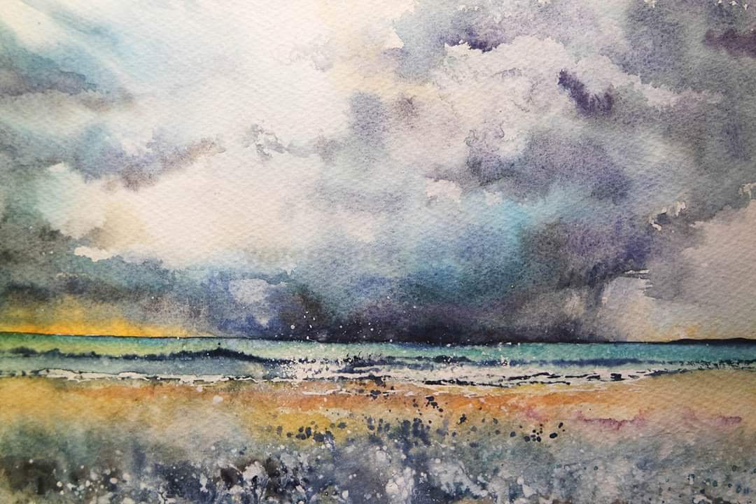 The storm
#watercolour #clouds #seascape #seashore #weather #BigArtBoost #thedailysketch  #artist #sea #paint #painting #paintdaily #devon #seascape