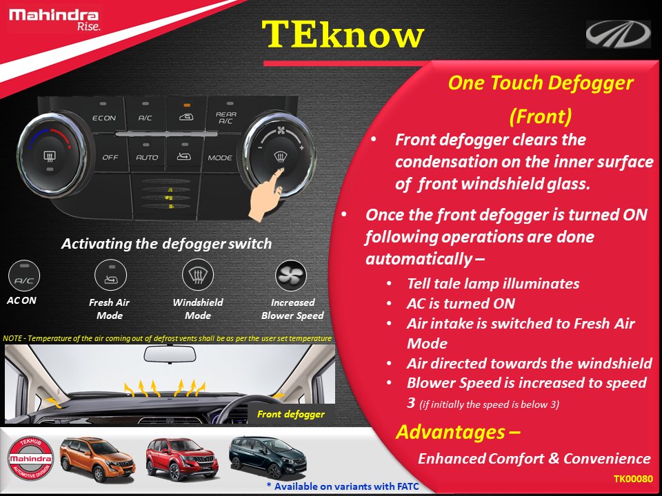 teknet_mm's tweet photo. Don't worry about the condensation on the front windshield. The #OneTouch #Defogger takes care of it by mere press of a switch #Mahindra #mahindramarazzo #mahindraXUV500 #PlushNewXUV500 https://t.co/A4sJhs8xph