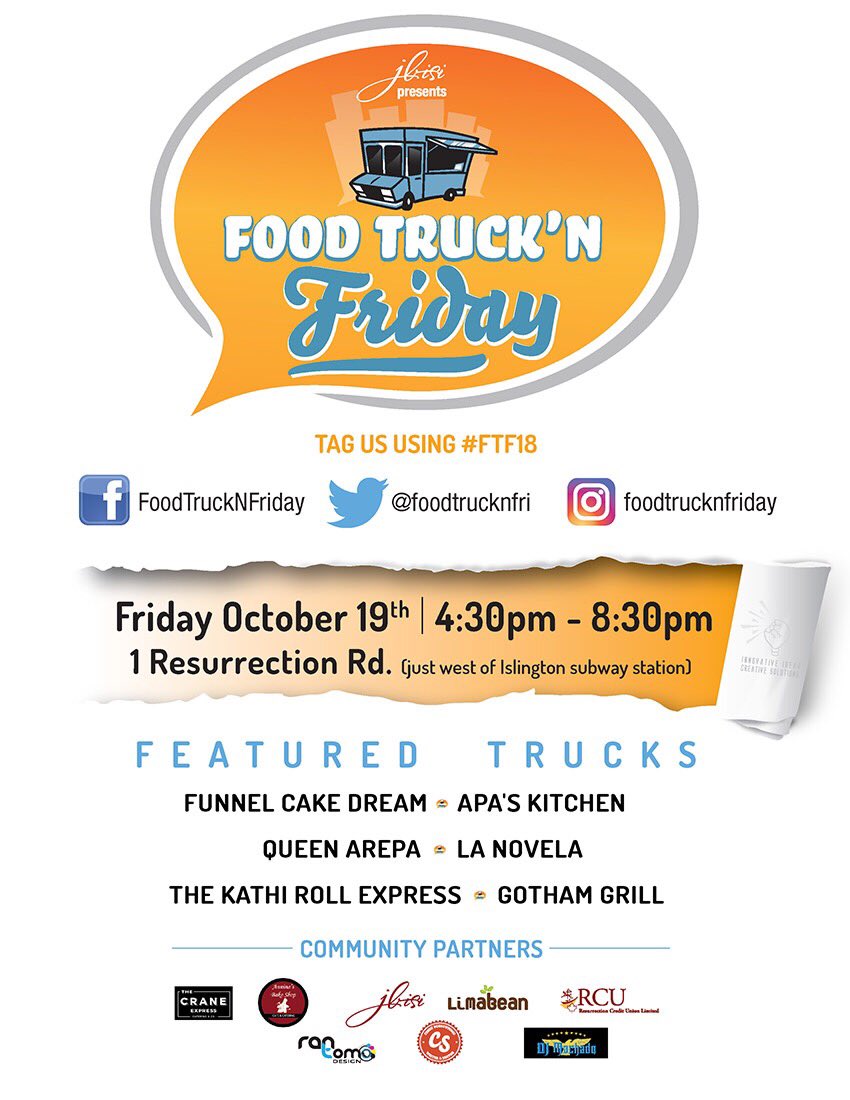 Only 2 FTFs left in the season - say it ain't so! Come help us eat our feelings this Friday Oct 19 at 1 Resurrection Rd. We got a whole new lineup of trucks to help us wind down the year. Free admission, rain or shine, tons of good food to eat, share &amp; snap! #toronto #foodtrucks