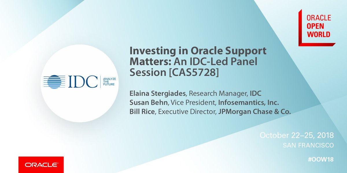 Support matters. Join me at this <a href="/IDCInsights/">IDC Insights</a>-led session for a lively customer discussion around IT industry trends and best practices for security, compliance, and governance. Add to your #oow18 schedule now to save your spot! #aced #infosemantics #oaug bit.ly/2xYi1X9