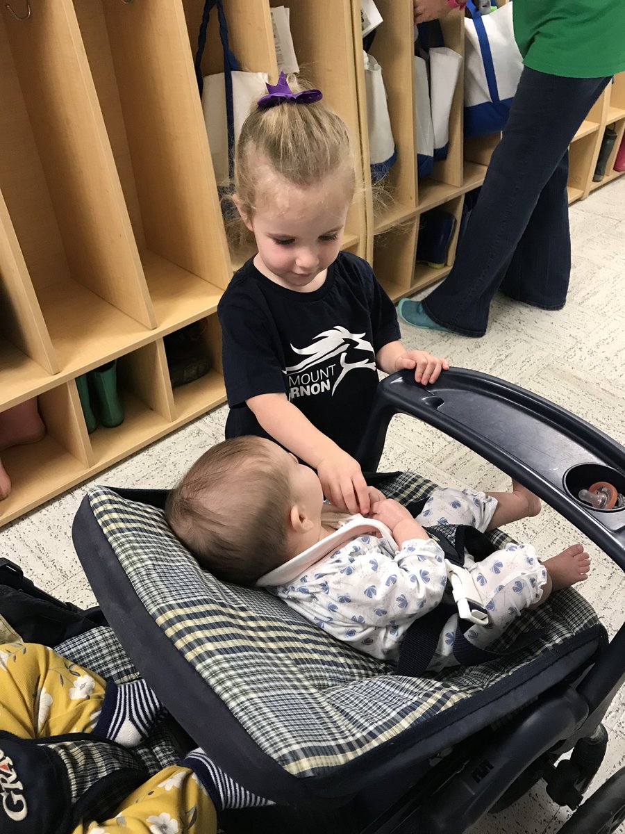 Infants met a new friend in the cubby hallway to the Kirk Center.  She is tying to make us laugh by tickling bellies! #mvittles #mvcommunity #founderscampus