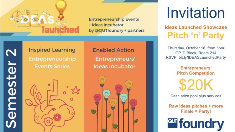RealWorldFuture's tweet image. The communication of 💡💡can catalyse new possibilities. Thursday evening hear #IDEASLaunched @QUTfoundry #PitchParty👉facebook.com/events/3289480…
