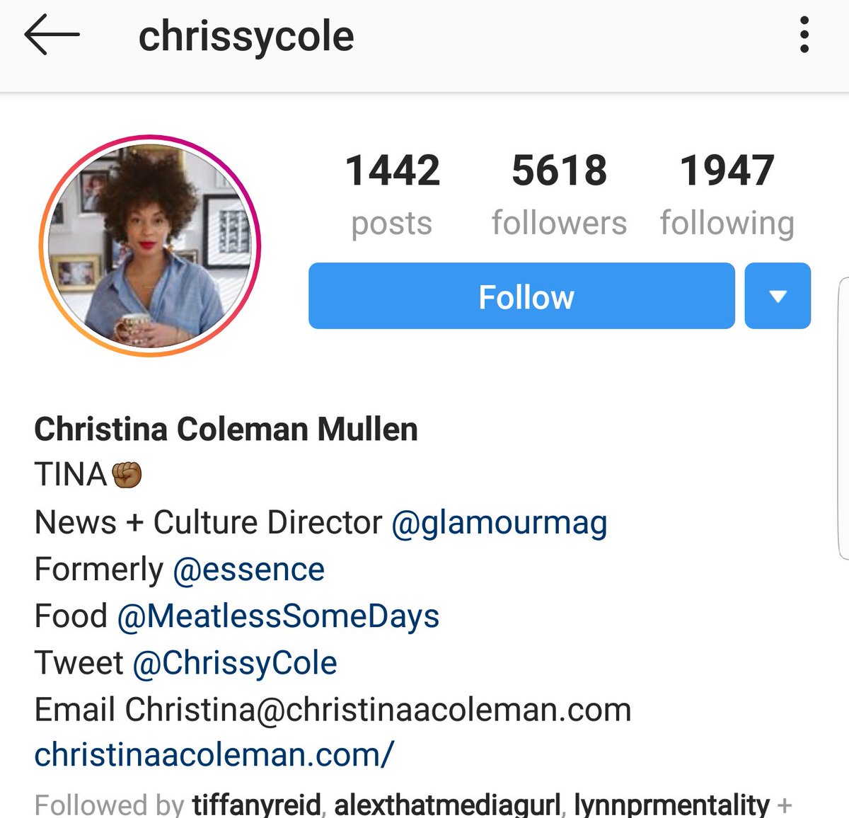 Christina Coleman MullenIG: ChrissycoleNews + Culture director at Glamour magazine