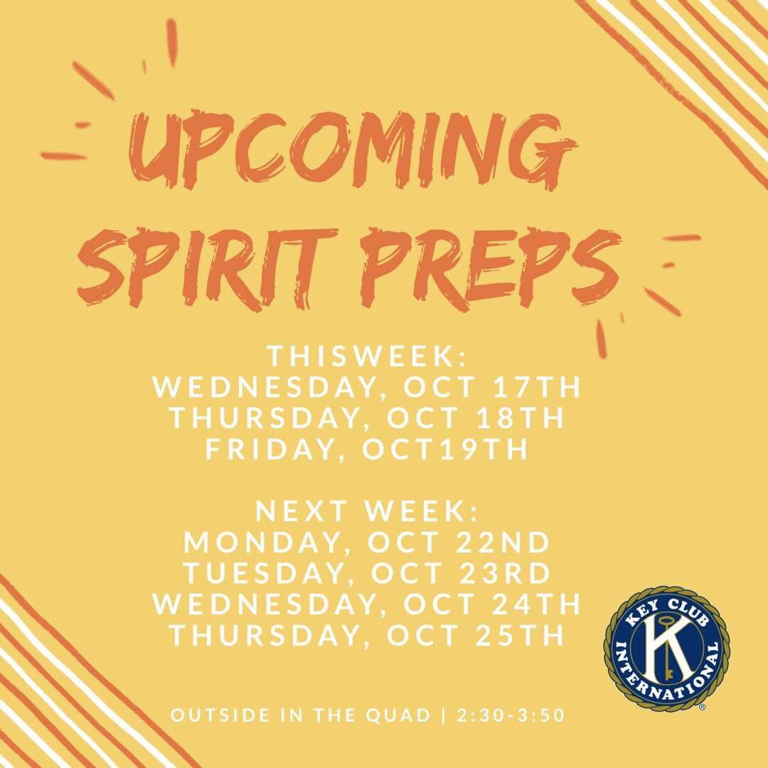 Hey Valley Key Clubbers! Come join us after school for spirit preps. Coming to these preps are crucial in order to be prepared for RTC this year. Hope to see you guys there!