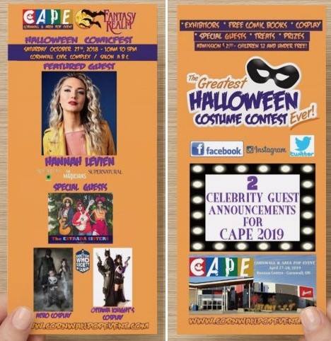 Cornwall Pop Event (@cape_2015) on Twitter photo Halloween ComicFest on October 27th! Only $2 admission, KIDS 12 & under FREE! Featured guest Hannah Levien. <a href="/HannahLevien/">Hannah Levien</a> Trick or treating, FREE comics, cosplay & more! Halloween ComicFest on October 27th! Only $2 admission, KIDS 12 & under FREE! Featured guest Hannah Levien. <a href="/HannahLevien/">Hannah Levien</a> Trick or treating, FREE comics, cosplay & more!