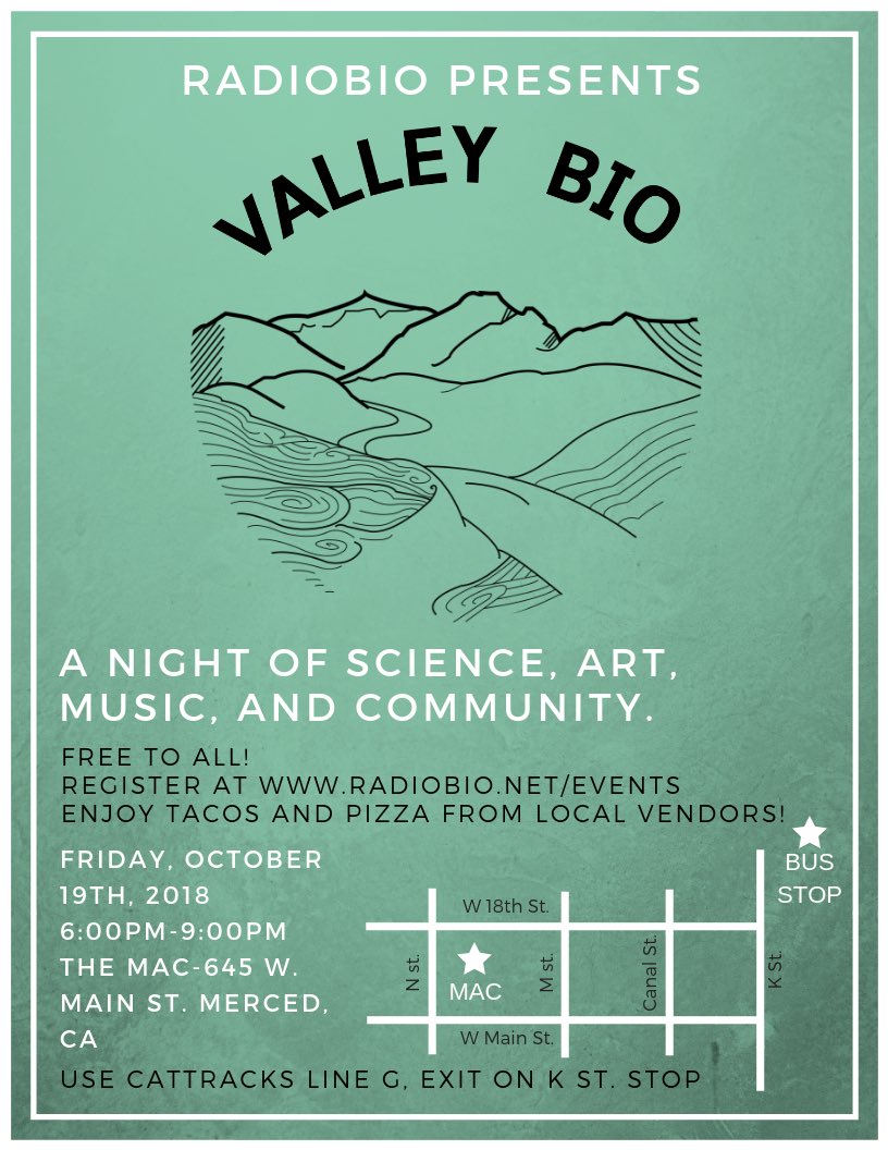 jackie_e_shay's tweet photo. 👾 GET EXCITED FOR THIS FRIDAY 6-9!!!! 💥 The time has finally come for our first #valleybio hosted by @radiobio_ucm Woo! This night of science🔬, art🎨, community👥, and music 🎸is not one to miss! It’s free and unforgettable! Don’t miss it! Listen to life y’all! 🧠 https://t.co/Y3xYdVZvFl