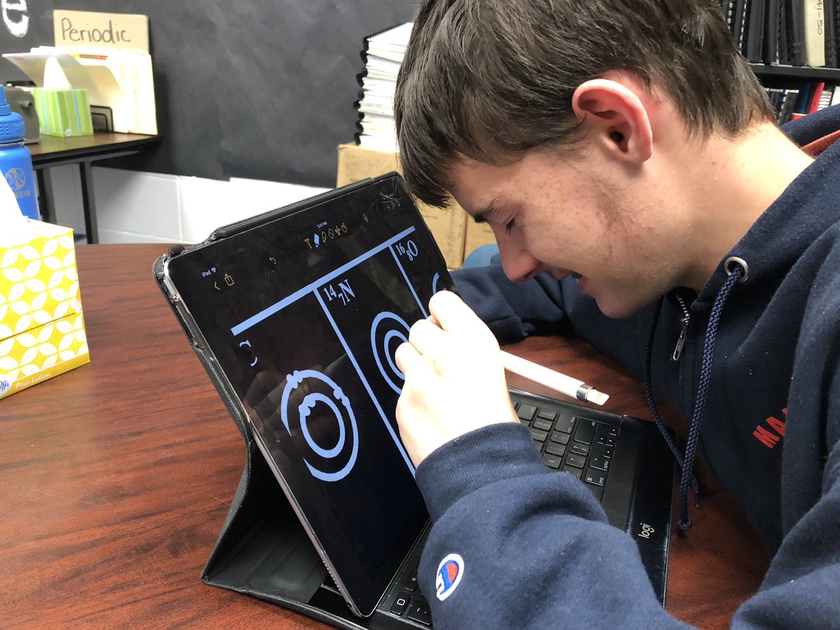 10th-grade, low/vision trying out a new method to access and edit the Periodic Table for Chemistry assignments using an Apple Pencil, and a Periodic table template imported from Excel sheet into Notability on his iPad. #a11y #accessiblescience