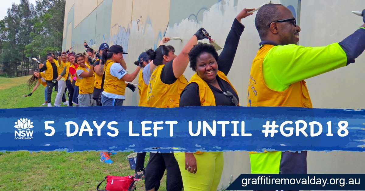 nswdcj's tweet image. Graffiti Removal Day is this Sunday 21 October, join our community and show we #LoveWhereWeLive. Volunteer at graffitiremovalday.org.au  #GRD18