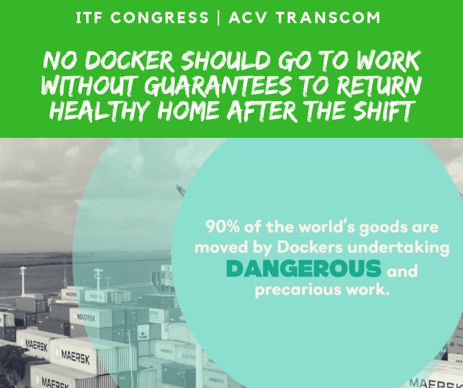 ACV_Maritime's tweet photo. Health and safety are extremely important in a sector moving 90% of the world's goods!
@ITFCongress2018
@ITFDockers @ETFDockers @acvtranscom @ITFglobalunion
#YourCongressYourVoice #TransportWorkersBuildingPower https://t.co/avDUVdTAXn