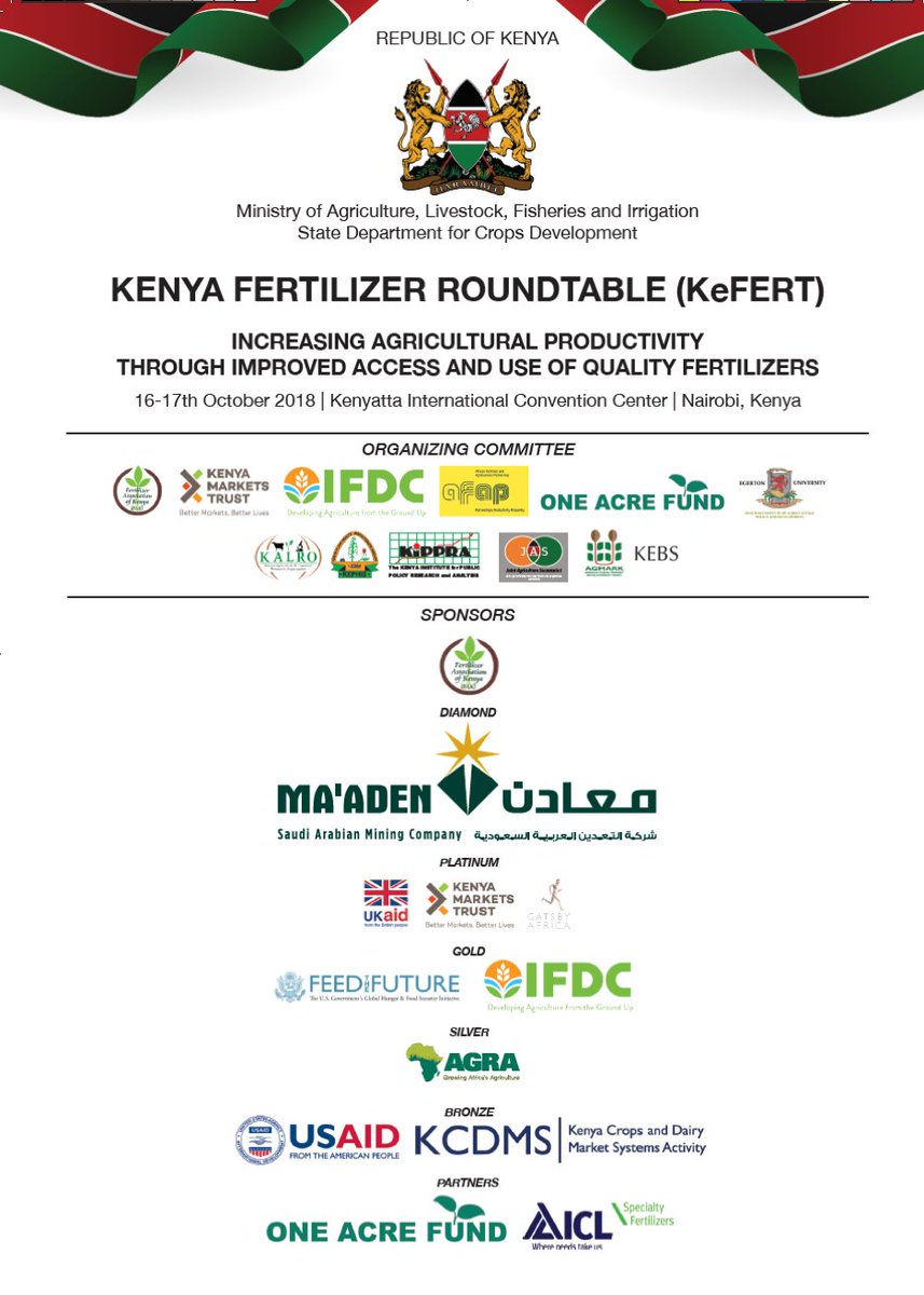 KenyaMarkets's tweet photo. Join us today at the Kenya Fertilizer Roundtable #KeFert #KeFertilizerRT – We shall discuss how to increase agricultural productivity through improved access and use of quality fertilizers. https://t.co/U4w54ELhOW