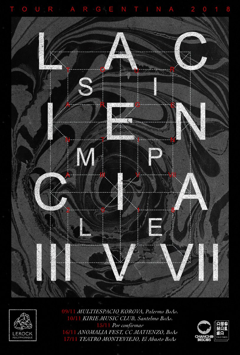 lacienciasimple's tweet photo. [III V VII ARGENTINA TOUR 2018]
¡El próximo mes de noviembre nos vamos de gira a Argentina presentando nuestro nuevo álbum III V VII!
Agradecemos a @lerockcl , @chancho_discos y #anomaliaediciones 
¡Nos vemos tras la cordillera che!
#lacienciasimple #tour #tour2018 #otradelerock https://t.co/dhtnmJDnd6
