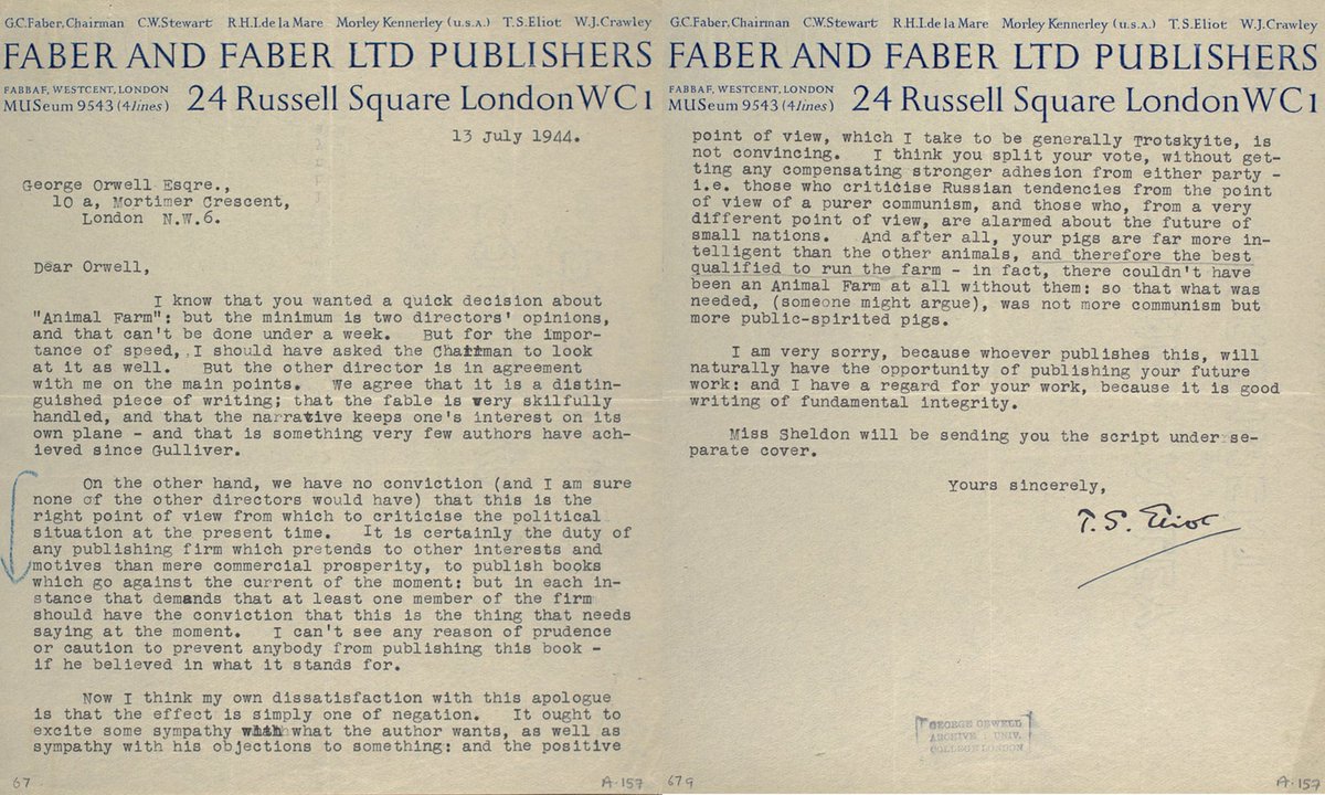 Manuscript get rejected? Chin up. Read this rejection letter of Orwell's Animal Farm by none other than T.S. Elliot