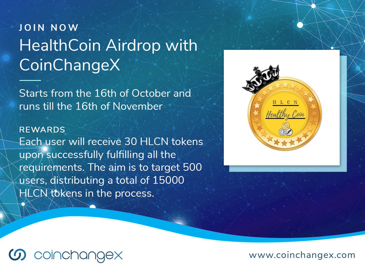 coinchangex's tweet photo. @CoinHealthy(HLCN)#Airdrop Announcement
Duration: 16th October 2018 to 16th November 2018
A total of 15,000 #HLCN will be distributed in the process.
Refer this Registration Form https://t.co/BC1V8TGCkQ more details!
And trade on https://t.co/EL1Th39UwU
ACT NOW !!!
#token #reward https://t.co/6MQprW0xOT