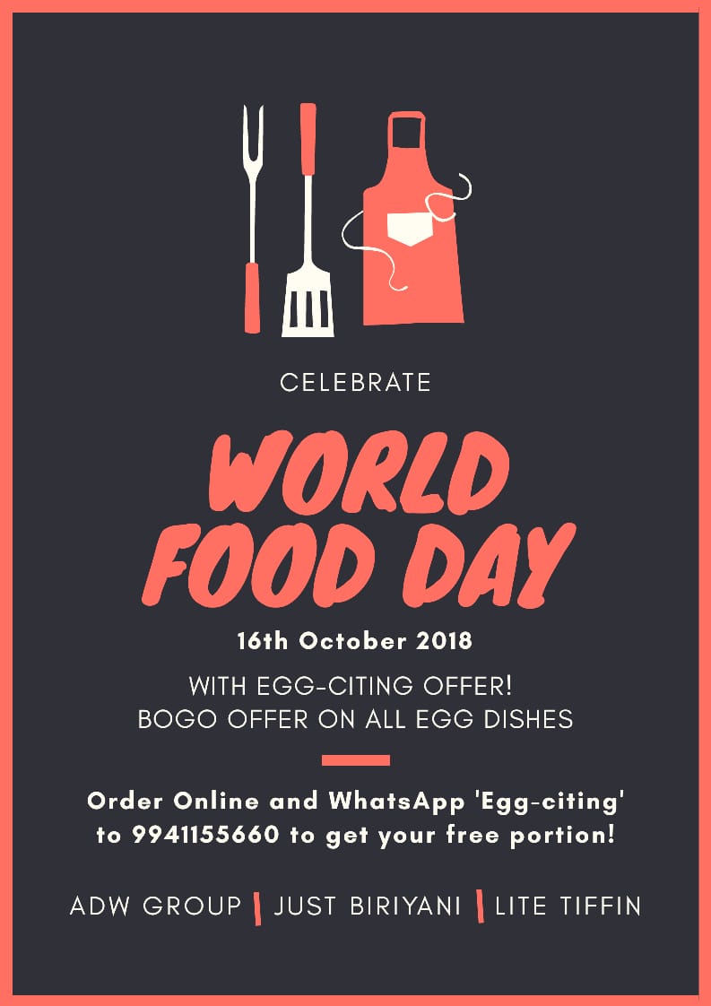 bookmybanquets's tweet photo. #ADWGroup #JustBiriyani #JustBiryani #ZeroCards #Bookmybanquets #KaapiHouse #DianasKitchen #Biriyani #Biryani #LiteTiffin #Celebrate #GoodFood #Zomato #Swiggy #WorldFoodDay
Celebrate #World #Food #Day with #Eggciting #offer! #Order #egg dishes #online - https://t.co/zZ5V2WPfM9 https://t.co/e12jf49RBN