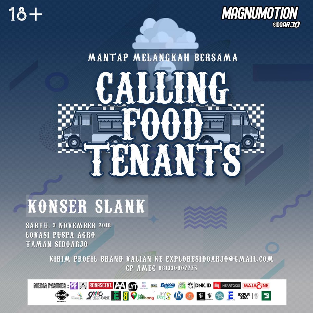 Ronascent's tweet photo. Buka tenant makanan di konser @slankdotcom itu udah jadi jaminan booth kalian bakal ramai. Nah, kalo kalian sudah yakin mau ikutan join di 3 Nov 2018 besok, langsung aja hubungi 0813-3000-7775 (Amec) #exploresidoarjo 
#magnumotionsidoarjo 
#magnumotion2018 #culinary #foodtenants https://t.co/Xx74DP8gAK