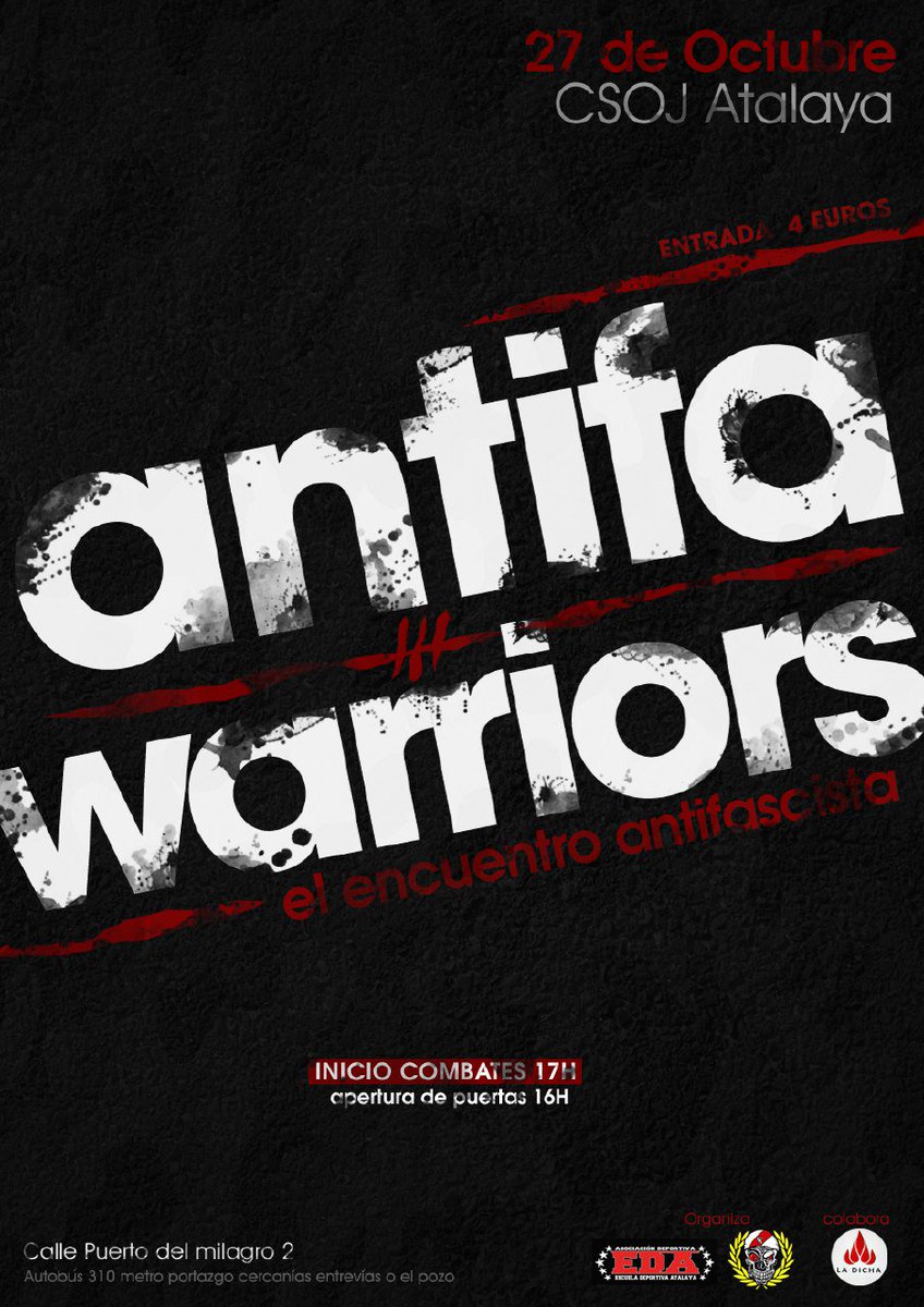 ¡Que sí, que ya llega el Antifa Warriors! Hazte con tu entrada en <a href="/BestiarioShop/">BESTIARIO SHOP</a>, <a href="/POTENCIALHC/">POTENCIAL HARDCORE</a> y <a href="/PunkRocketShop/">PunkRocketMadrizShop</a> por solo 4 pavos.