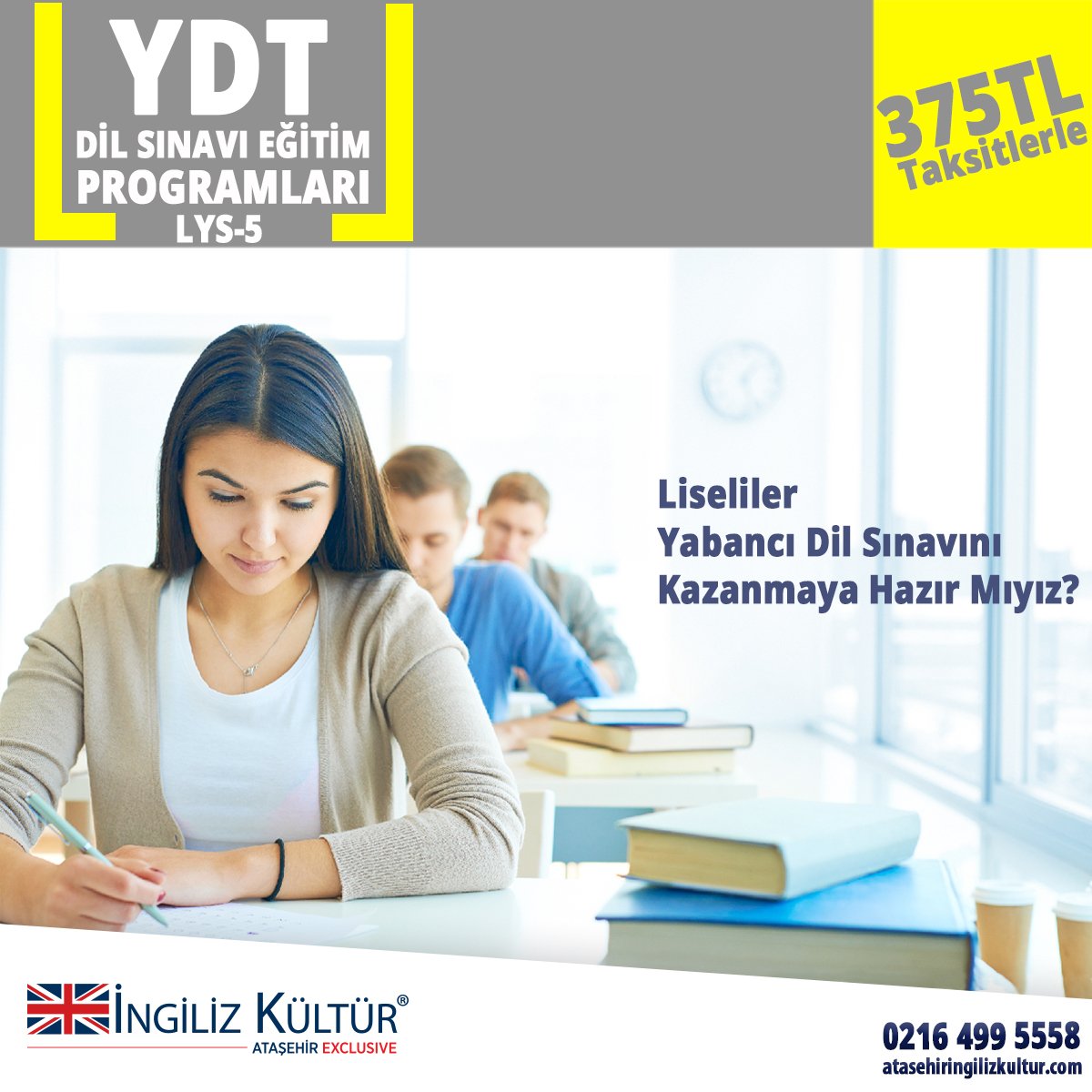 AtasehirAkd's tweet photo. Yükseköğretim Kurumları Sınavı'nın 3. oturumu olan YDT (Yabancı Dil Testi) eski adıyla LYS-5 eğitimlerimiz başlamıştır! Eğitim verdiğimiz öğrencilerimizin geçen seneki sınavlarda yakaladığı başarıya bu sene sende katıl! Üstelik ayda 375 TL taksitlerle..
#ataşehir #ingilizkültür https://t.co/2A4WyHIWLu