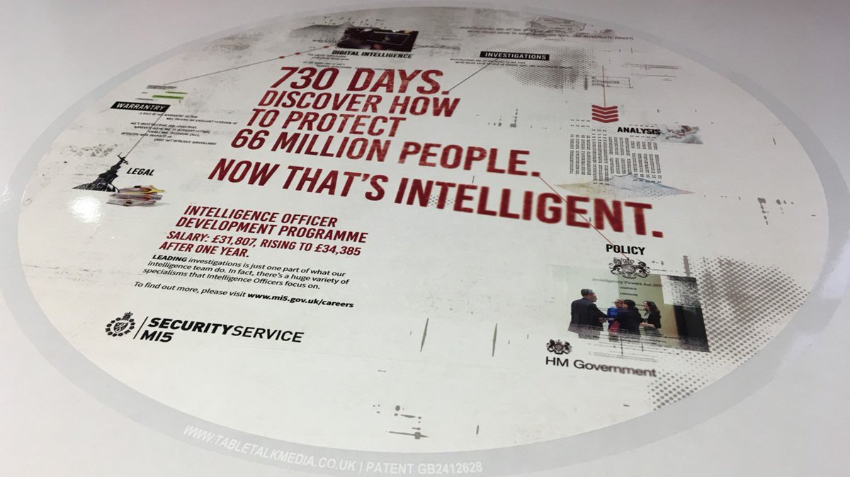 tabletalkmedia's tweet photo. Our most intriguing campaign yet! MI5 is using #tablewraps in #universities to recruit the nation's next generation of intelligence officers. See blog for more: https://t.co/zQwnaKuZbF #OOH #spies #recruitment #students #advertising #unis https://t.co/8zPEVOfmiS