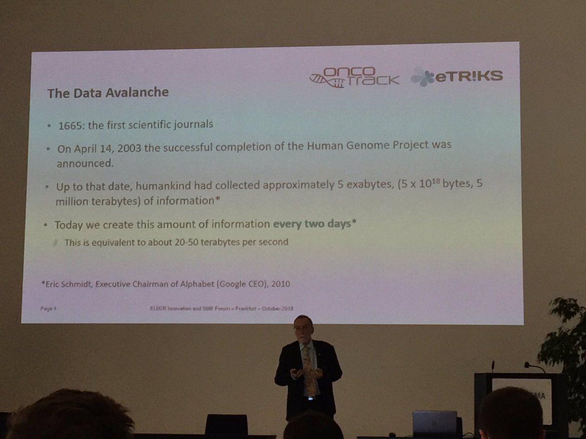 D. Henderson @Bayer on #ELIXIR4Innovation: „Until 2003 mankind hat generated in total about 5 exabytes of #data. Today mankind generates that every 2 days.“ 😳🤯... keep that in mind before producing it. @HealthCapitalBB✖️#innovative #startups = #datamess #solutions