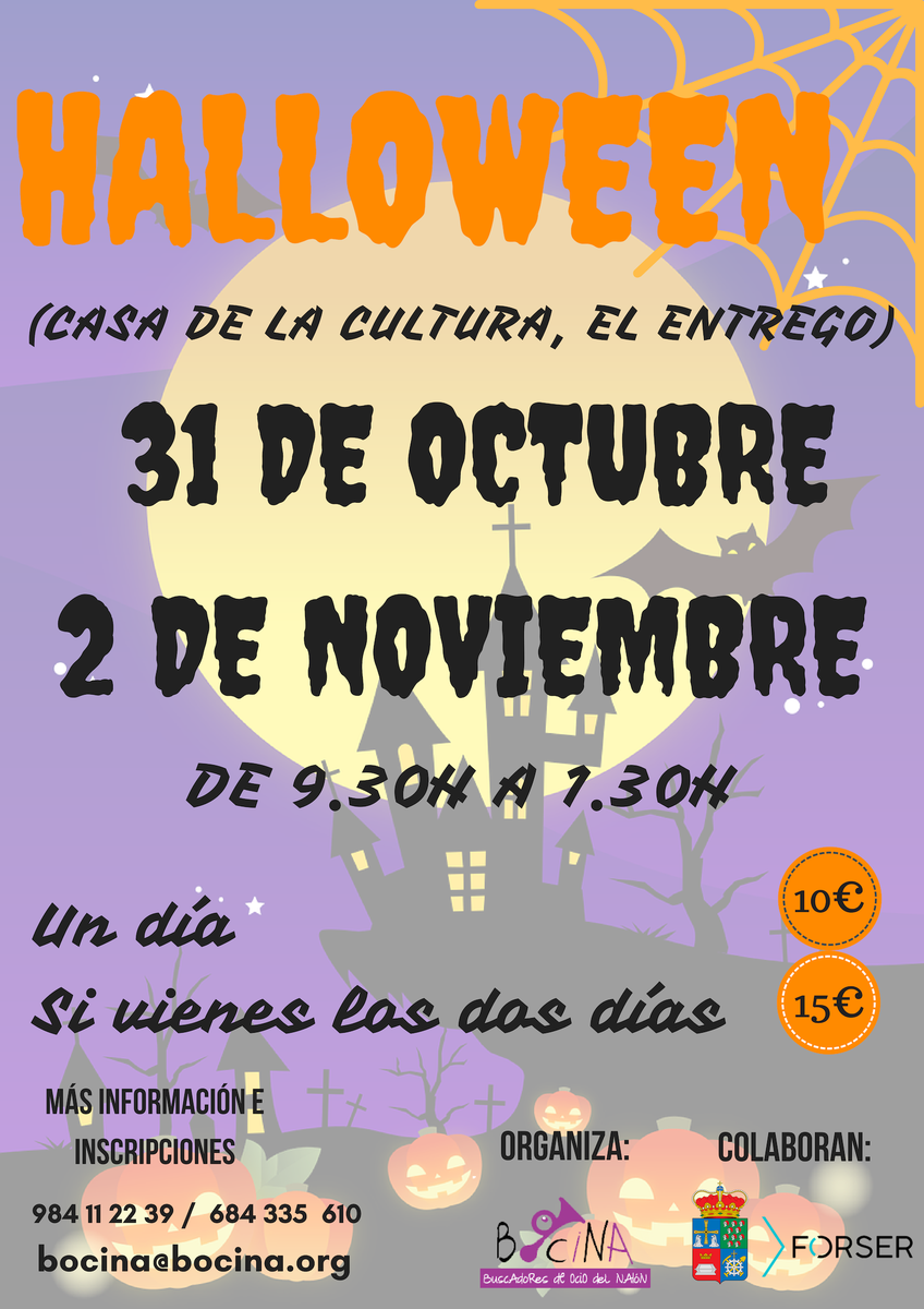 BOciNalon's tweet photo. 🎃¿Estáis preparad@s para pasar un Halloween de miedo?
El 31 de Octubre y el 2 de Noviembre tienes una cita con BoCina 🙌🙌
¡Apúntate ya y ven a pasártelo de miedo con nuestr@s amig@s l@s brujas, l@s fantasmas y esqueletos! 👻🎃🕸
#ComoMolaBocina https://t.co/6WIcJLygIC