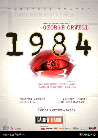 magazinepunch's tweet photo. Vuelve '1984', la adaptación de la obra de Orwell en la que podremos inmiscuirnos en un futuro distópico, cada vez más cercano. Del 17 octubre al 25 noviembre en @TeatroGalileoGS Con @albergarin, Luis Rallo, Cristina Arranz y José Luis Santar. Dirige Carlos Martínez-Abarca. https://t.co/wxHZVtySkp