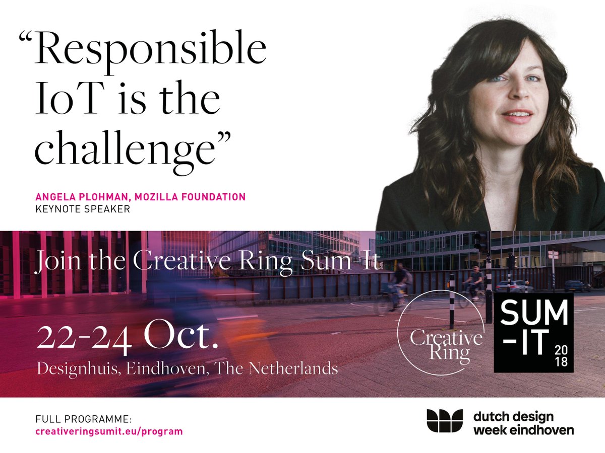 Responsible IoT is the challenge, says Angela Plohman, Executive Vice President Mozilla Foundation, keynote speaker at Creative Ring Sum-It. Join the discussions! <a href="/mozilla/">Mozilla</a> #CreativeRing
creativeringsumit.eu/program/