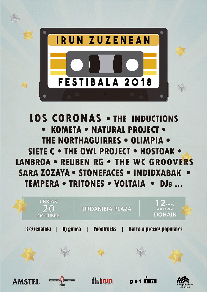 KatapultaBW's tweet photo. URRIAK 20 OCTUBRE larunbata sábado
💥 IRUN ZUZENEAN FESTIBALA💥
👉 #REUBENRG 🕐13:00
#IRUN: Urdanibia Plaza / Escenario 1
#KatapultaTourGipuzkoa2018 #kontzertua #concierto
Entrada gratuita / Sarrera dohainik
@KatapultaBW @kutxakultur @GipuzkoaKultura
#KutxaKulturEnea https://t.co/NonG3hEavi