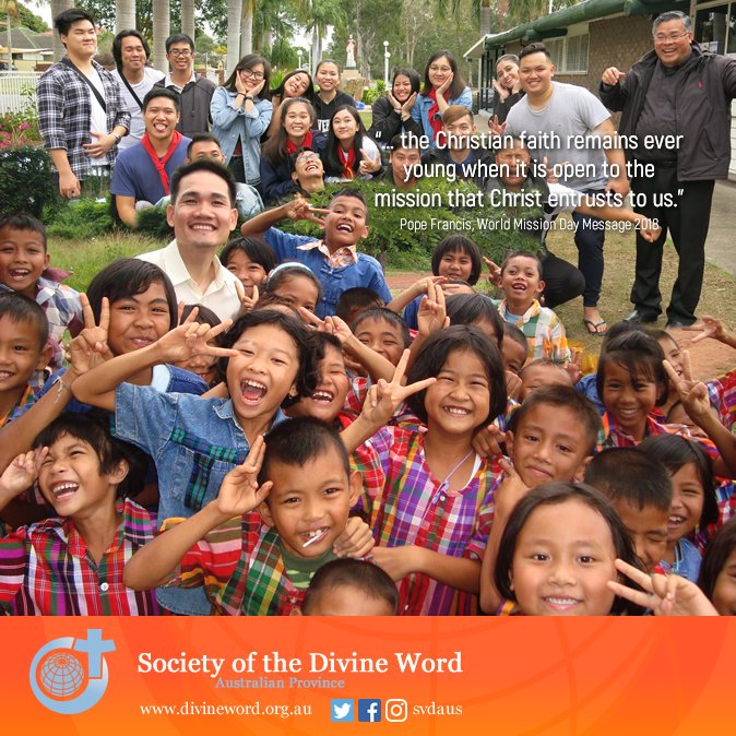 svdaus's tweet photo. We're counting down to World Mission Sunday on October 21! There's a special focus on young people this year, with Pope Francis' message entitled: “Together with young people, let us bring the Gospel to all”. Click thru for resources: https://t.co/UN9TdHVhqZ #LifeisMission https://t.co/FItsDLeTUc