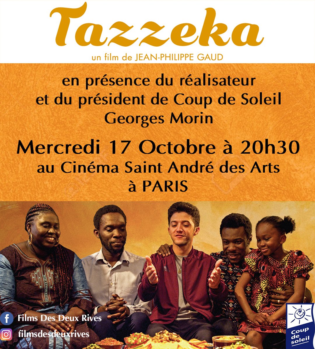 Projection exceptionnelle du film #TAZZEKA à #Paris en présence du réalisateur, Jean-Philippe Gaud en partenariat avec l'association Coup de Soleil

Bande annonce: allocine.fr/video/player_g…
#Cinema #cuisine #Immigration #Maroc