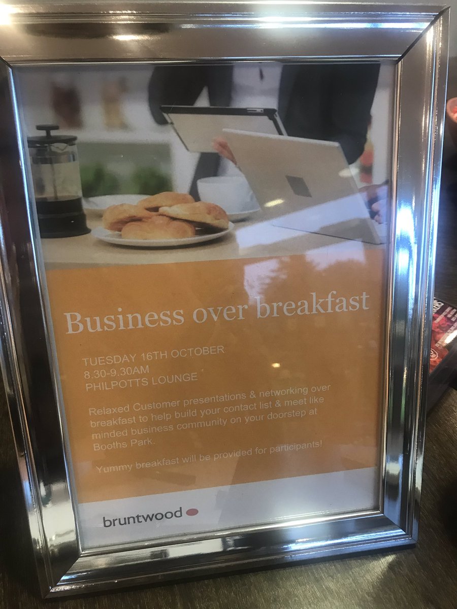 ⭐️ Booths Park Customers ⭐️ Remember to come and join us at 8.30am for our Business over Breakfast....our first Customer led networking event to help build your contact list and meet like minded businesses! <a href="/Bruntwood_UK/">Bruntwood</a>