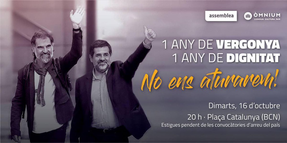 cdr_sedeta's tweet photo. Avui fa un any vivíem una de les injustícies més grans que ha viscut mai el nostre país. Cridàvem "No esteu sols" i seguim estant -i estarem sempre- al vostre costat.

📍Pl Catalunya
🕗 20h

#LlibertatJordis #LlibertatPresosPolítics 

@assemblea @GraciaxINDP @omniumgracia @omnium https://t.co/lYwoH8FzwB