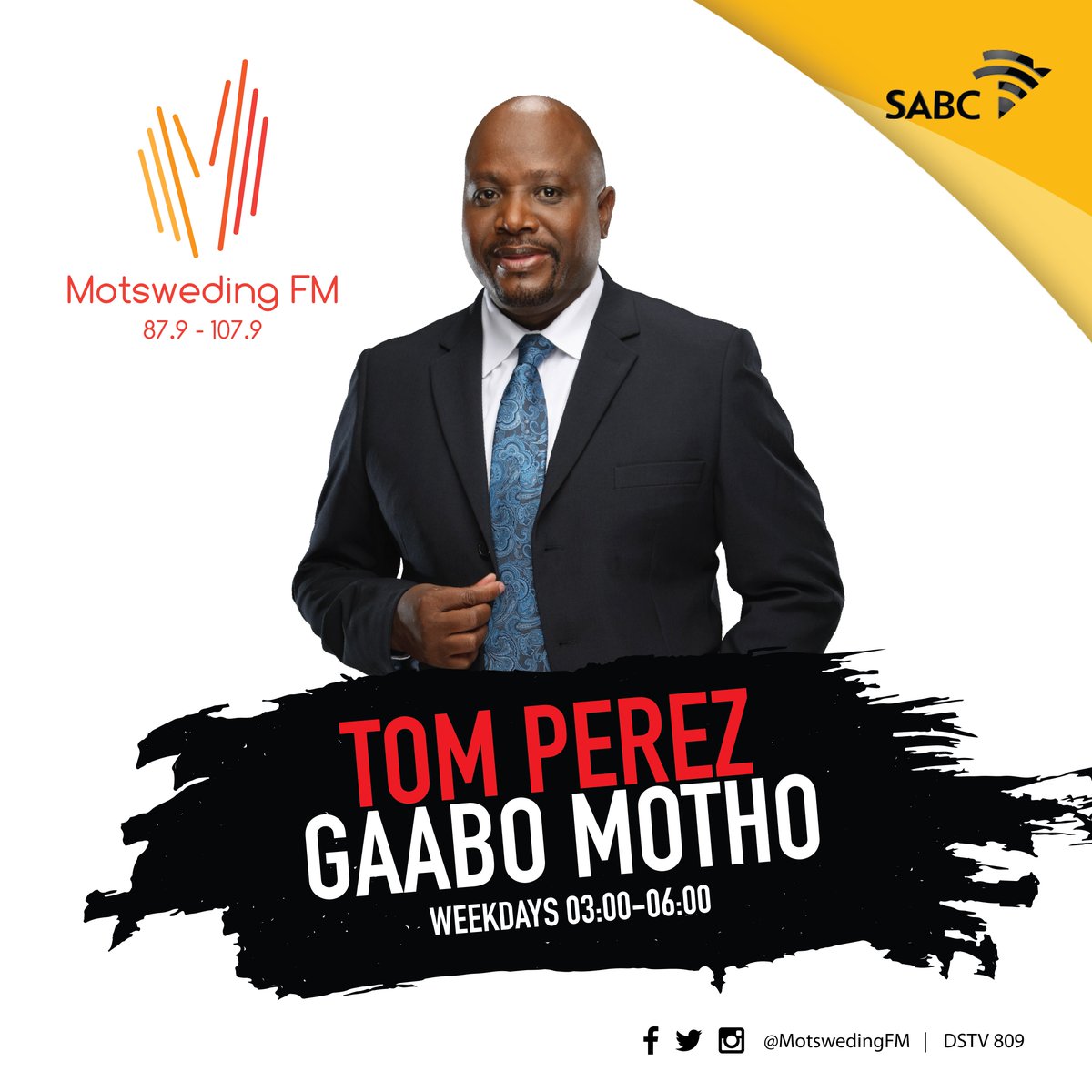 motswedingfm's tweet photo. 03:00 - 06:00 | #GaaboMotho le Tom Perez

#KeTlaReetsaMoRadiong 
📞 089 860 5665
📲 SMS 45997
WhatsApp 082 565 6674
📻 https://t.co/rRARqDO8FD https://t.co/EEEwS79BSJ