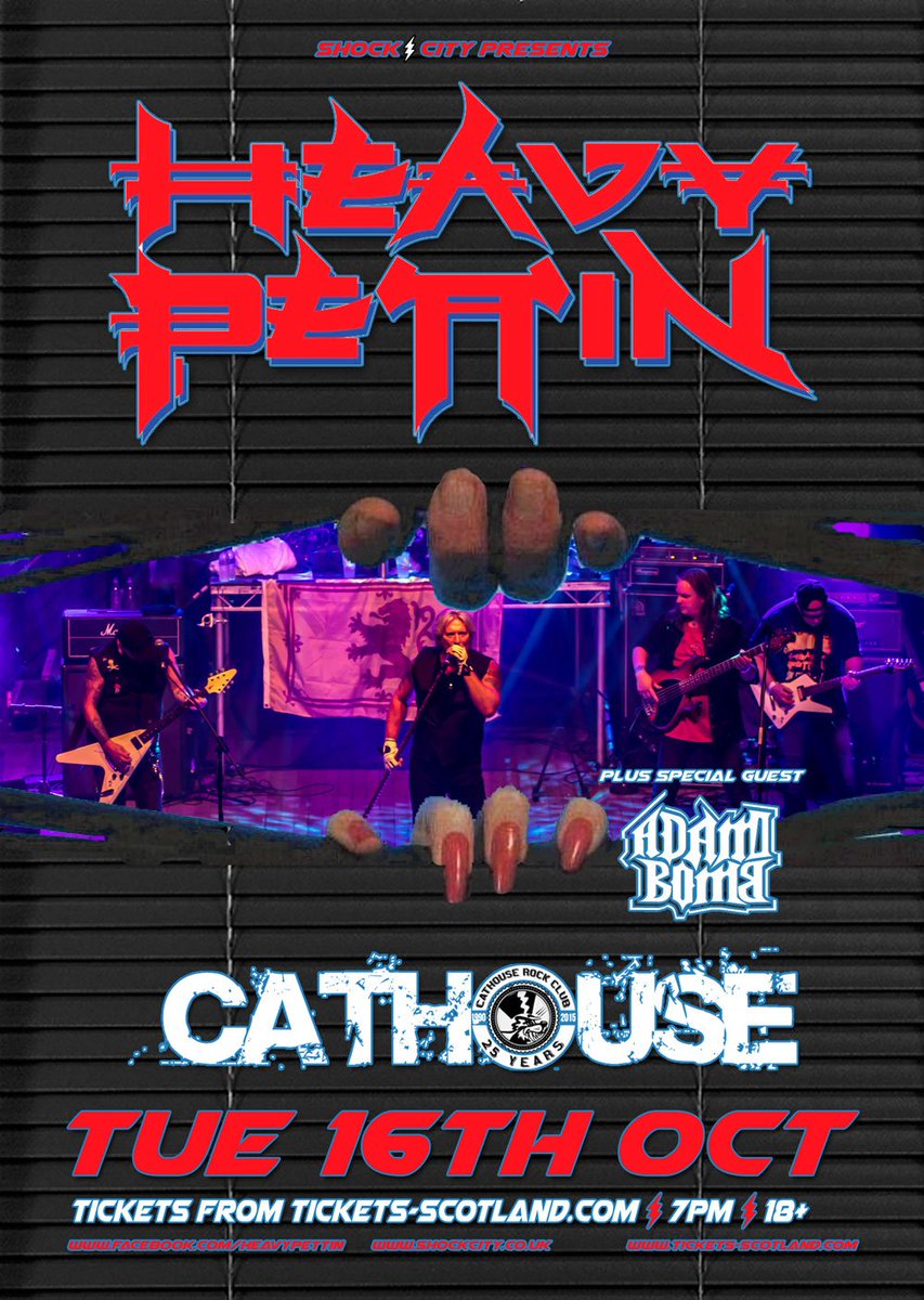TONIGHT! Join us for the first Glasgow show in over 30 years for hometown heroes Heavy Pettin' at Cathouse Rock Club on Tuesday 16th October. Support comes from Adam Bomb. Tickets are available on the door!