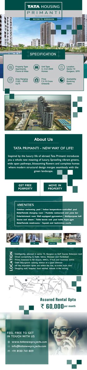 #TataPrimantiGurgaon in sector 72, Gurgaon comes with ready to move property along with exclusive living space, updated modern amenities, immense greenery and pick your own unit out of 3 BHK, 4 BHK, 5 BHK and Penthouse. Read More :- bit.ly/1MZpm9V