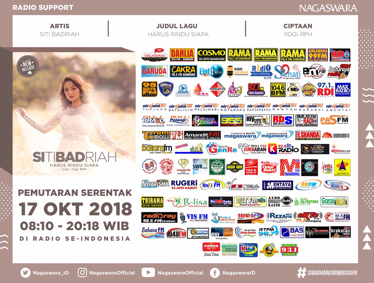 Pemutaran Serentak Single Harus Rindu Siapa-Siti Badriah GOYANG DEBEST <a href="/NAGASWARA_ID/">NAGASWARA Music</a> <a href="/SitibadriahNS/">Siti Badriah</a>  MD <a href="/ARMANDARDIAN/">ARMAND ARDIAN</a>

#SibadHarusRinduSiapa