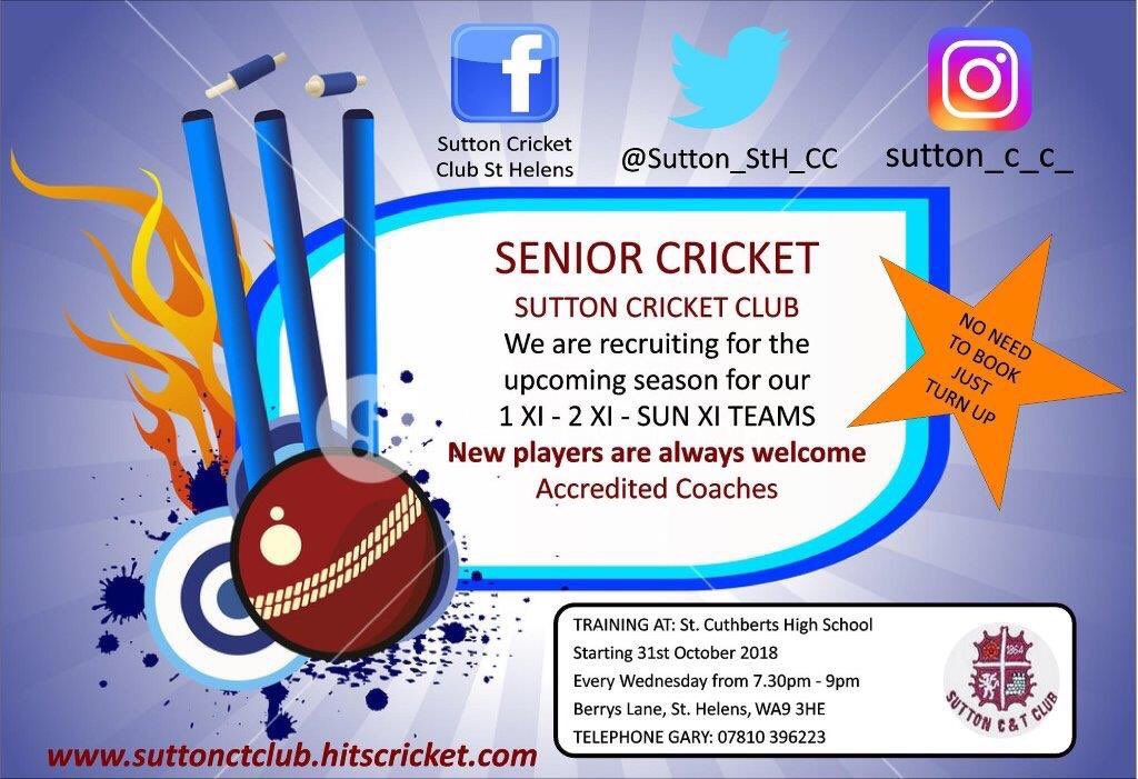 ⭐️Coming this month to St Cuthberts⭐️

👉🏼<a href="/Sutton_StH_CC/">Sutton (St Helens) CC</a> 👈🏼
📖 31st October
👇🏼Contact Gary for more info 
📞 07810396223
🏏 Senior Cricket