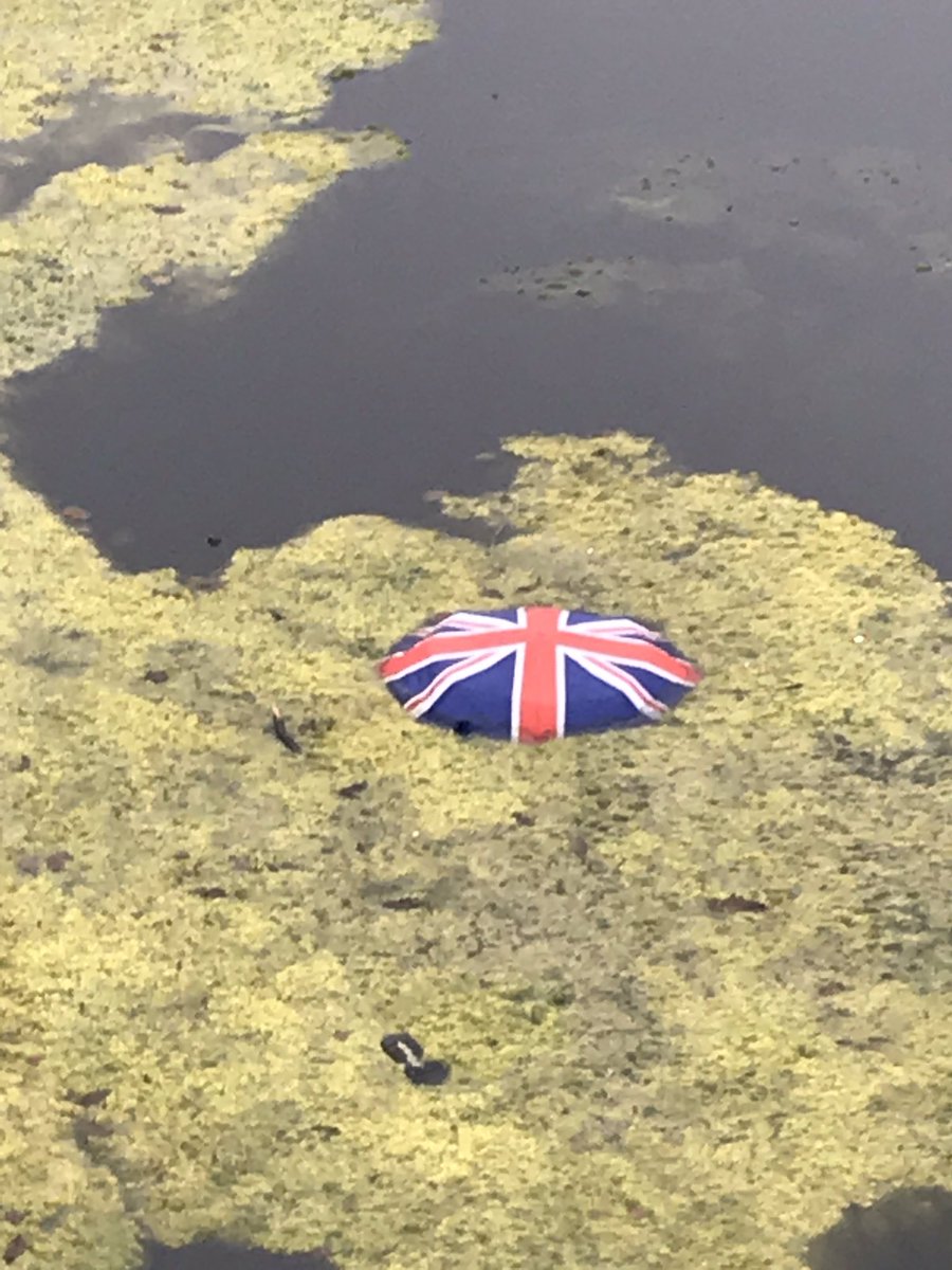 PMQwest's tweet photo. Ominous sign for Mrs May seen in Exeter canal - wonder where the person holding umbrella is!? https://t.co/SYGJoQ9TJk