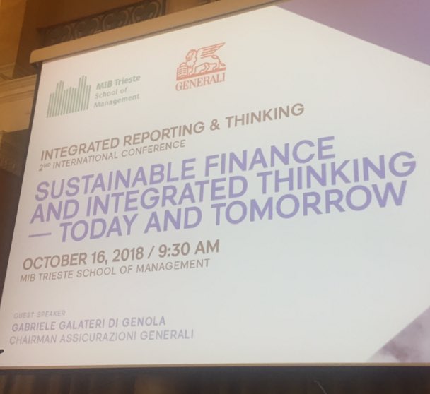 Today we talk about #Sustainablefinance and #IntegratedThinking ⁦@mibtrieste⁩ together with #GeneraliGroup Chairman, mr Galateri. Our #Sustainablejourney continues, stay tuned! #Generali4Sustainability