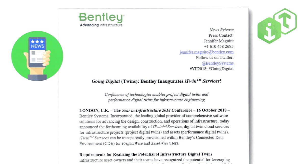 Bentley may be first CAD vendor to bring the digital twin concept to AEC and BIM. #YII2018