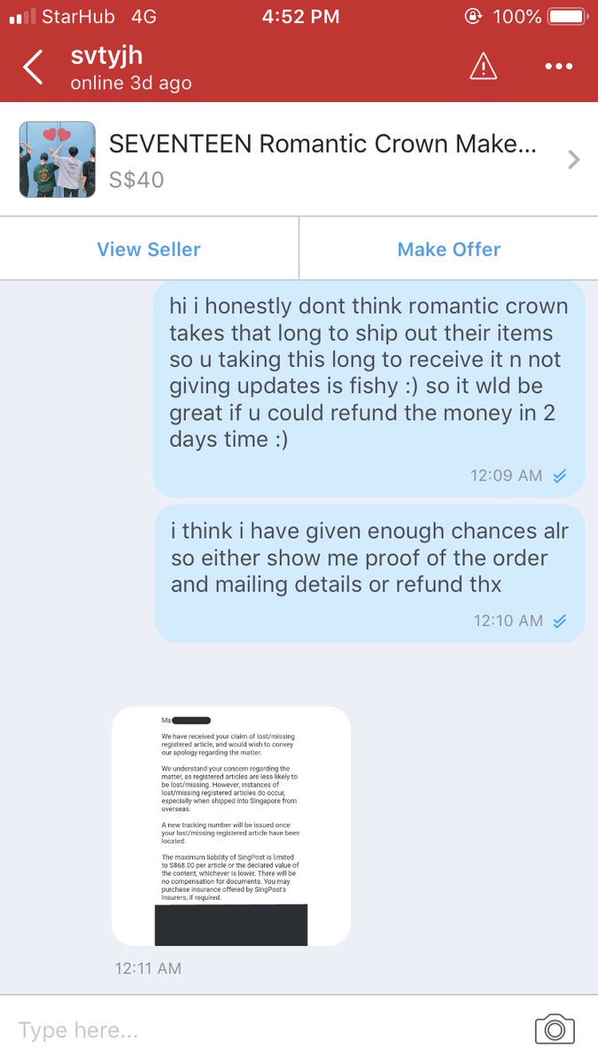 VERSACHWE's tweet photo. sum receipts - peep the msg where she said she'd refund at arnd 26 /SEPT/ https://t.co/CwtADWbuow